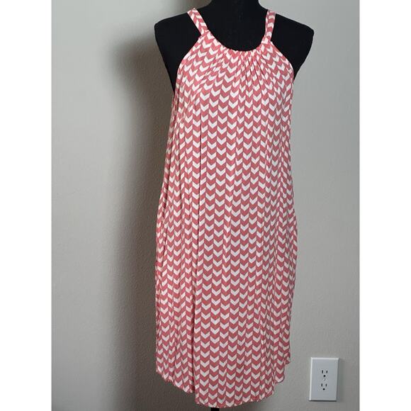 Women’s Summer Dress Orange White Chevron Pattern Slip On Dress Pockets Size (M) - Picture 12 of 16